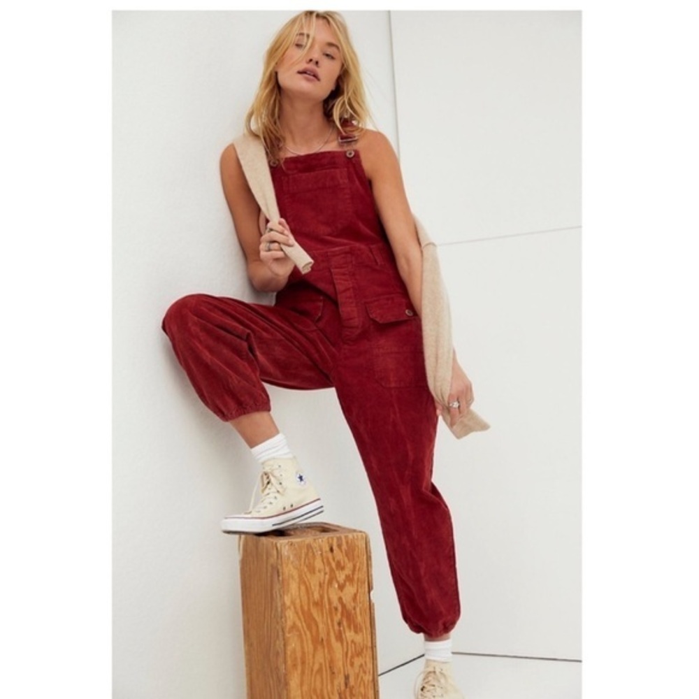Free People Red Corduroy Jumpsuit